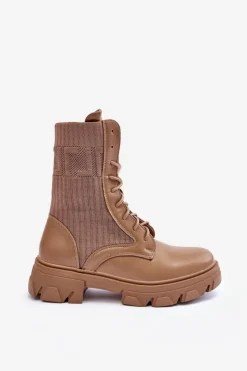 Boto Botki Sznurowane|Brązowe I Beżowe Botki*Damskie Botki Workery Sznurowane Ciemnobeżowe Marlissa Beżowy