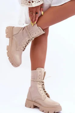 Boto Botki Sznurowane|Brązowe I Beżowe Botki*Damskie Botki Workery Sznurowane Beżowe Marlissa