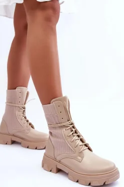 Boto Botki Sznurowane|Brązowe I Beżowe Botki*Damskie Botki Workery Sznurowane Beżowe Marlissa