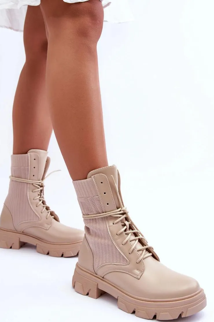 Boto Botki Sznurowane|Brązowe I Beżowe Botki*Damskie Botki Workery Sznurowane Beżowe Marlissa