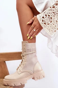 Boto Botki Sznurowane|Brązowe I Beżowe Botki*Damskie Botki Workery Sznurowane Beżowe Marlissa