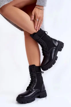 Boto Damskie Botki Workery Sznurowane Czarne Marlissa