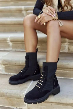 Boto Czarne Botki|Botki Płaskie*Damskie Botki Workery Wsuwane Czarne Maxine