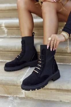 Boto Czarne Botki|Botki Płaskie*Damskie Botki Workery Wsuwane Czarne Maxine