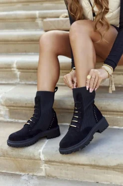 Boto Czarne Botki|Botki Płaskie*Damskie Botki Workery Wsuwane Czarne Maxine