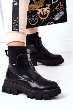 Online Boto Damskie Botki Workery Z Suwakiem Czarne Cheers