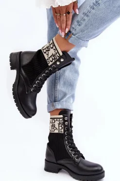 Damskie Boto Damskie Botki Workery Ze Skarpetą Czarne Hakina