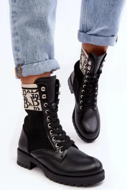 Damskie Boto Damskie Botki Workery Ze Skarpetą Czarne Hakina