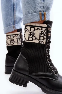 Damskie Boto Damskie Botki Workery Ze Skarpetą Czarne Hakina