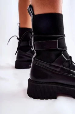 Damskie Boto Damskie Botki Workery Ze Skarpetą Czarne Fallor