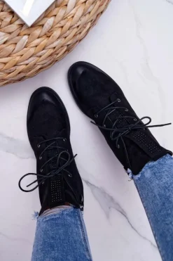 Damskie buty S.Barski Damskie Botki Wysokie Czarne Zamszowe Barski 75-13