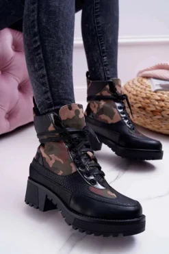 Boto Botki Sznurowane|Botki Zimowe Damskie*Damskie Botki Wysokie Czarne Moro Trapery Nemtere