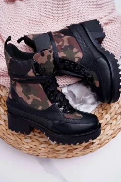 Boto Botki Sznurowane|Botki Zimowe Damskie*Damskie Botki Wysokie Czarne Moro Trapery Nemtere