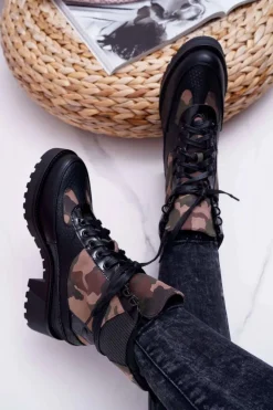 Boto Botki Sznurowane|Botki Zimowe Damskie*Damskie Botki Wysokie Czarne Moro Trapery Nemtere