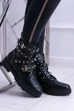 Boto Botki Sznurowane|Botki Zimowe Damskie*Damskie Botki Wysokie Czarne Trapery Albere