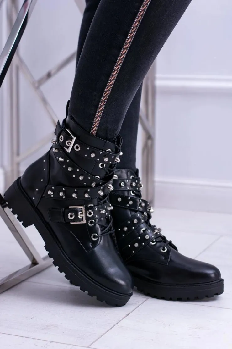 Boto Botki Sznurowane|Botki Zimowe Damskie*Damskie Botki Wysokie Czarne Trapery Albere