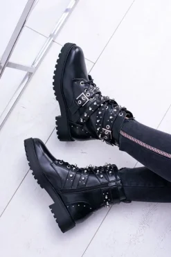 Boto Botki Sznurowane|Botki Zimowe Damskie*Damskie Botki Wysokie Czarne Trapery Albere