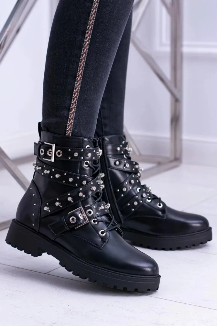 Boto Botki Sznurowane|Botki Zimowe Damskie*Damskie Botki Wysokie Czarne Trapery Albere