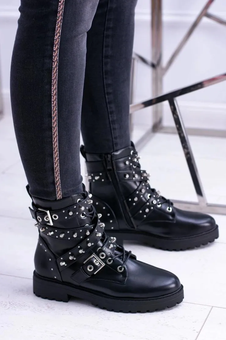 Boto Botki Sznurowane|Botki Zimowe Damskie*Damskie Botki Wysokie Czarne Trapery Albere