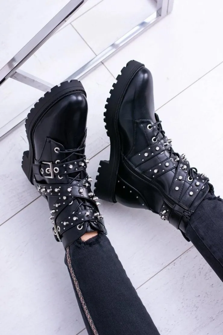 Boto Botki Sznurowane|Botki Zimowe Damskie*Damskie Botki Wysokie Czarne Trapery Albere