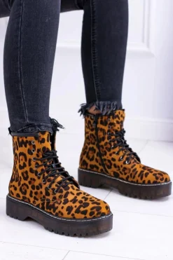 Damskie Boto Damskie Botki Wysokie Trapery W Panterkę Grande