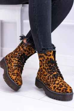 Damskie Boto Damskie Botki Wysokie Trapery W Panterkę Grande