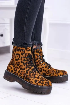 Damskie Boto Damskie Botki Wysokie Trapery W Panterkę Grande