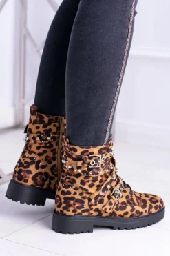 Clearance Boto Damskie Botki Wysokie Trapery W Panterkę Albere