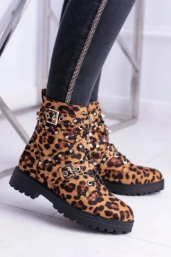 Clearance Boto Damskie Botki Wysokie Trapery W Panterkę Albere