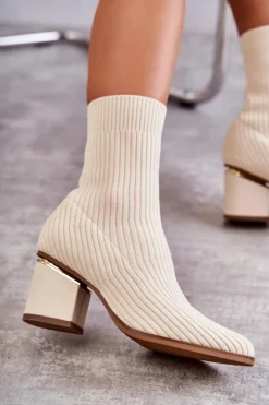 Boto Botki Wiosenne|Botki Na Słupku*Damskie Botki Z Elastyczną Skarpetą Beżowe Carmon