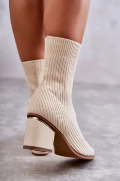 Boto Botki Wiosenne|Botki Na Słupku*Damskie Botki Z Elastyczną Skarpetą Beżowe Carmon