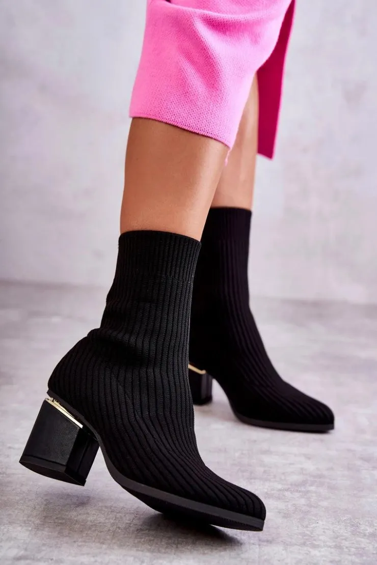 Damskie Boto Damskie Botki Z Elastyczną Skarpetą Czarne Carmon