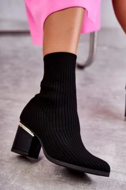 Damskie Boto Damskie Botki Z Elastyczną Skarpetą Czarne Carmon