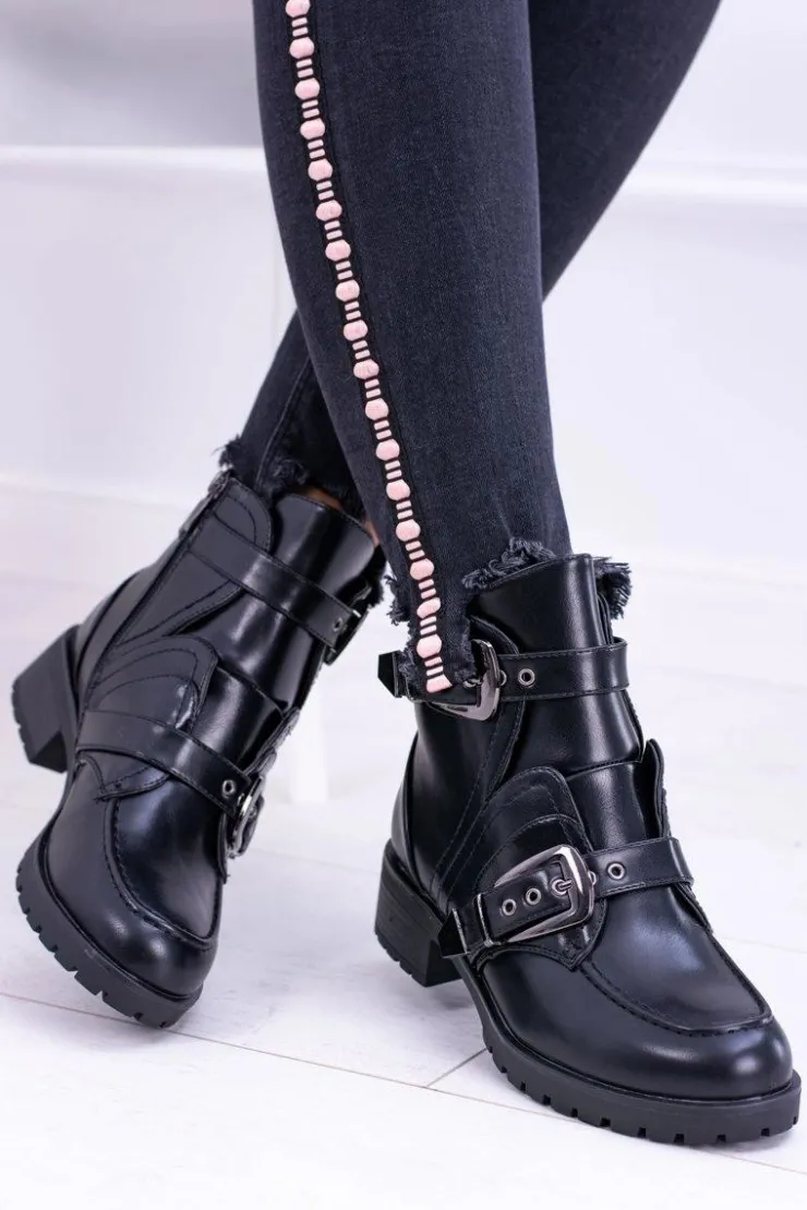 Damskie Boto Damskie Botki Z Klamrami Ocieplane Skadi