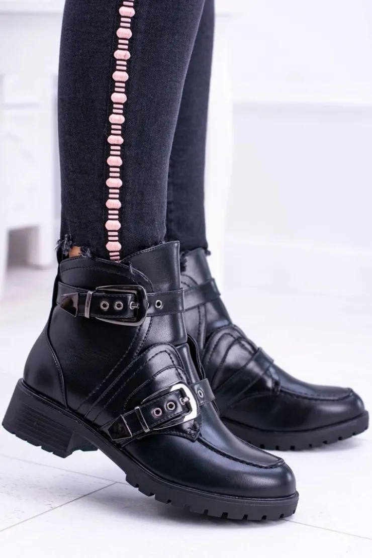 Damskie Boto Damskie Botki Z Klamrami Ocieplane Skadi