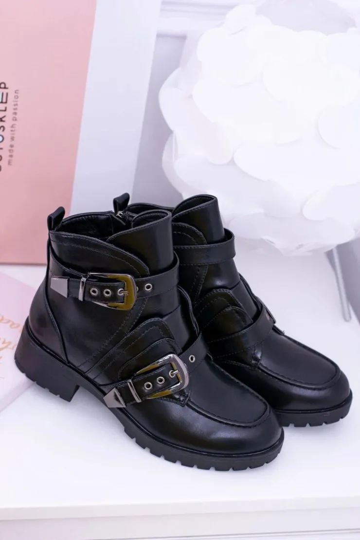 Damskie Boto Damskie Botki Z Klamrami Ocieplane Skadi