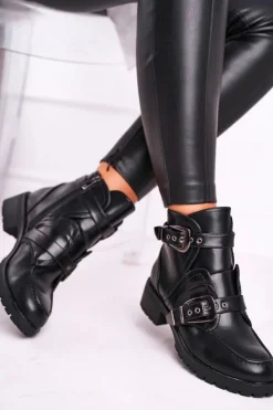 Best Boto Damskie Botki Z Klamrami Ocieplane Skadi Czarne