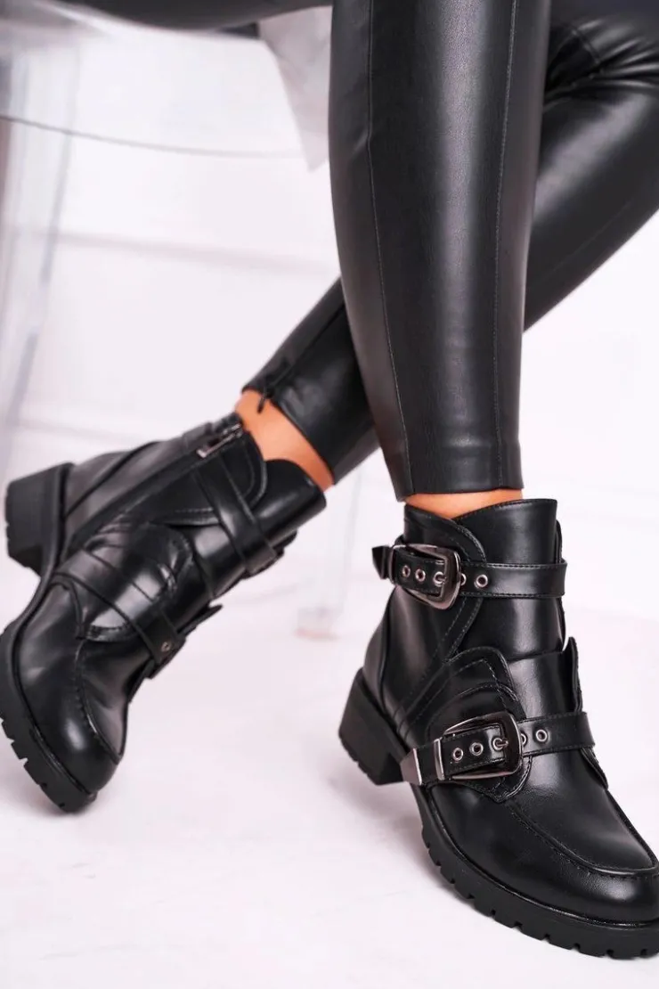 Best Boto Damskie Botki Z Klamrami Ocieplane Skadi Czarne