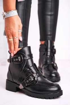 Best Boto Damskie Botki Z Klamrami Ocieplane Skadi Czarne