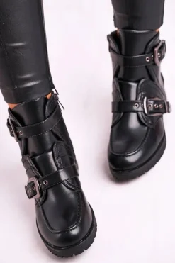 Best Boto Damskie Botki Z Klamrami Ocieplane Skadi Czarne