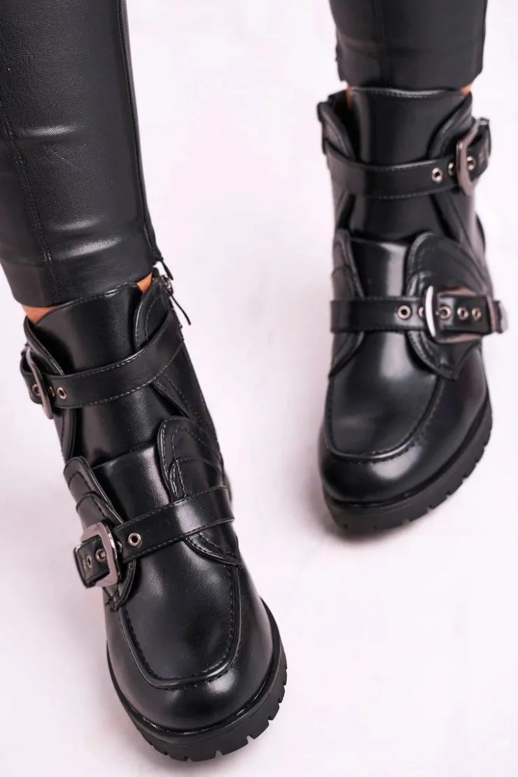 Best Boto Damskie Botki Z Klamrami Ocieplane Skadi Czarne