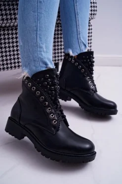 New Boto Damskie Botki Z Perełkami Ciepłe Czarne Memer