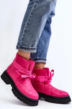 Damskie Boto Damskie Botki Z Pikowaniem I Wiązaniem Różowe Bizzanti