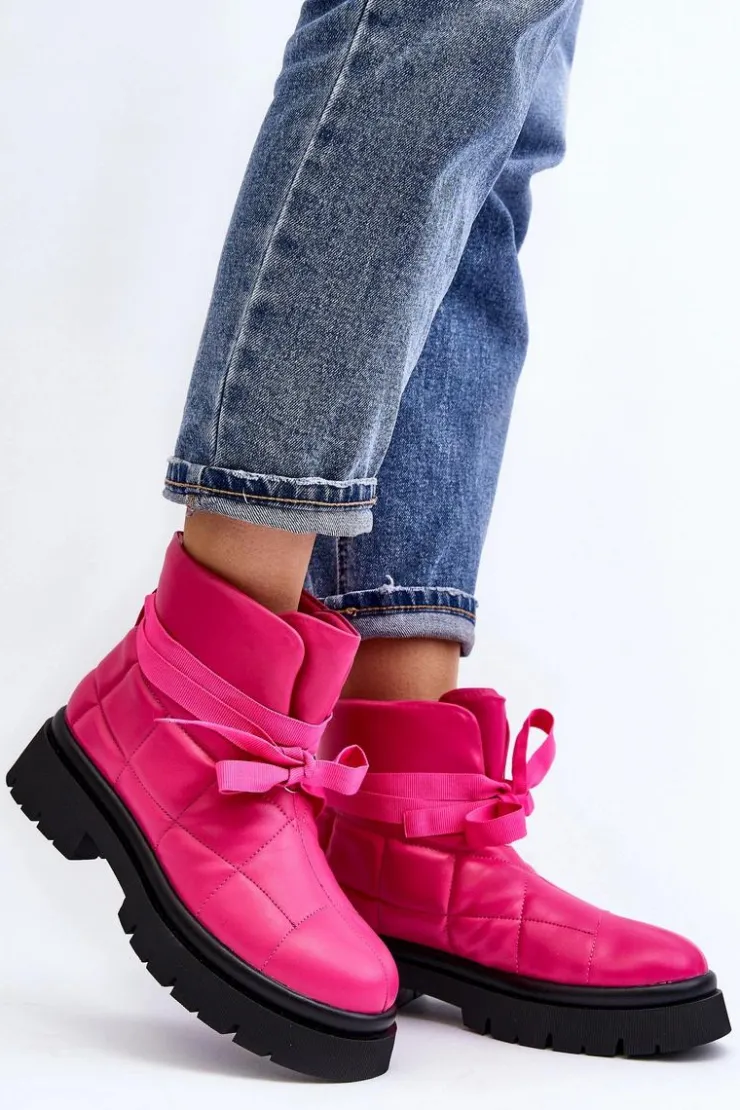 Damskie Boto Damskie Botki Z Pikowaniem I Wiązaniem Różowe Bizzanti