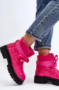 Damskie Boto Damskie Botki Z Pikowaniem I Wiązaniem Różowe Bizzanti