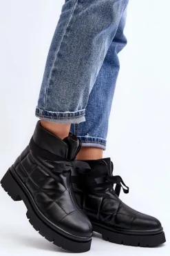 Boto Brązowe I Beżowe Botki|Botki Płaskie*Damskie Botki Z Pikowaniem I Wiązaniem Czarne Bizzanti