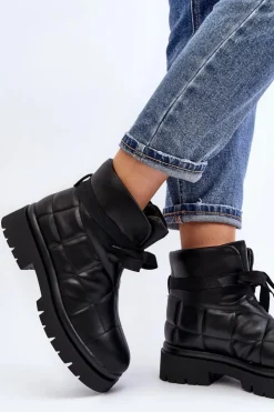 Boto Brązowe I Beżowe Botki|Botki Płaskie*Damskie Botki Z Pikowaniem I Wiązaniem Czarne Bizzanti