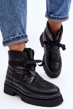 Boto Brązowe I Beżowe Botki|Botki Płaskie*Damskie Botki Z Pikowaniem I Wiązaniem Czarne Bizzanti