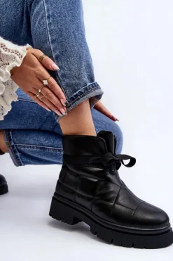 Boto Brązowe I Beżowe Botki|Botki Płaskie*Damskie Botki Z Pikowaniem I Wiązaniem Czarne Bizzanti