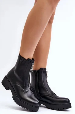 Boto Czarne Botki|Botki Płaskie*Damskie Botki Z Suwakiem Czarne Tisaia